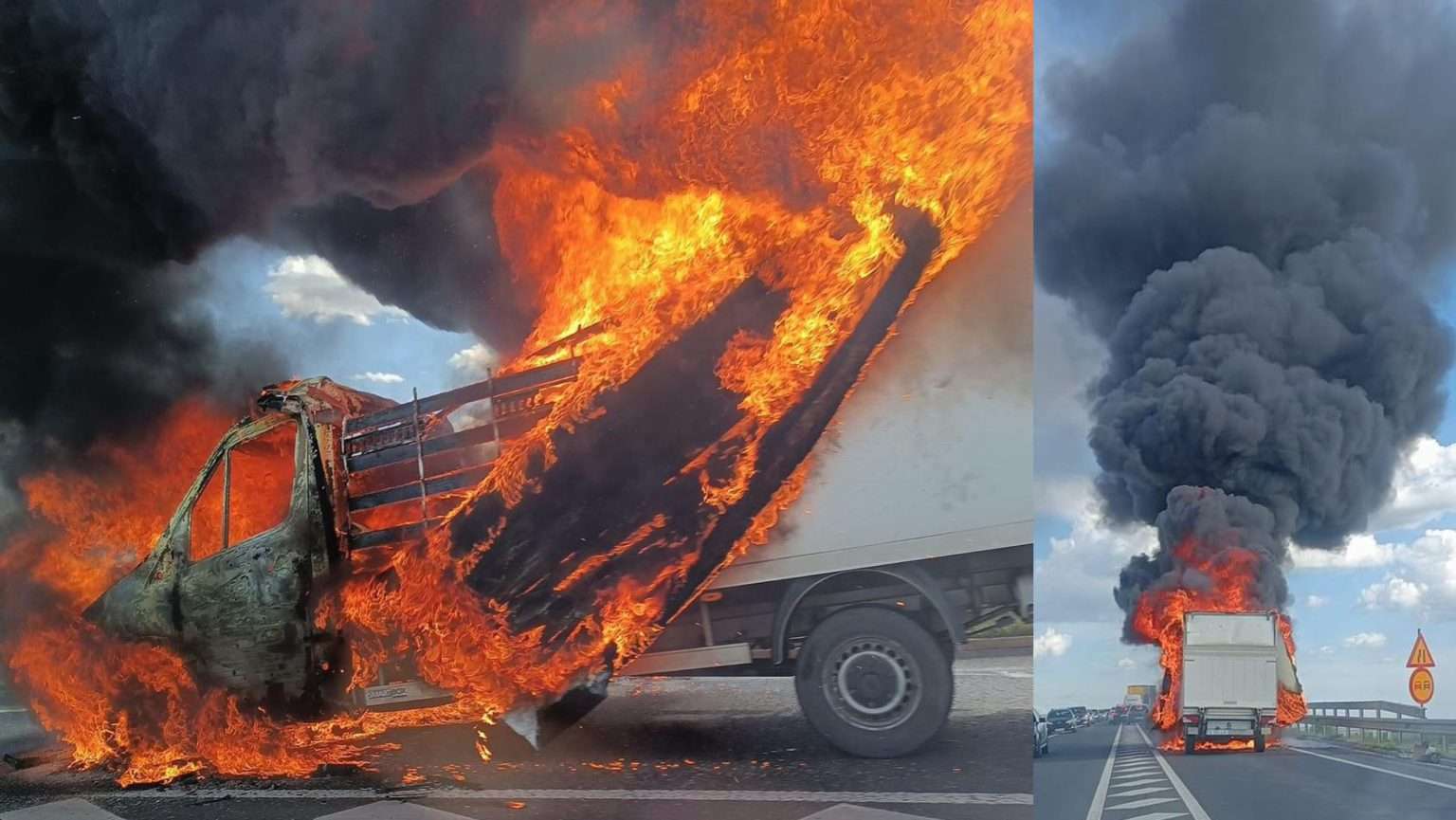 Microbuz în flăcări