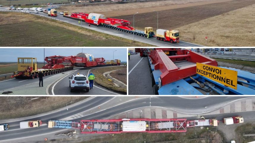 Transport agabaritic record în România: o turbină de 788 de tone și 120 de metri lungime este transportată către Termocentrala Mintia pentru retehnologizare.