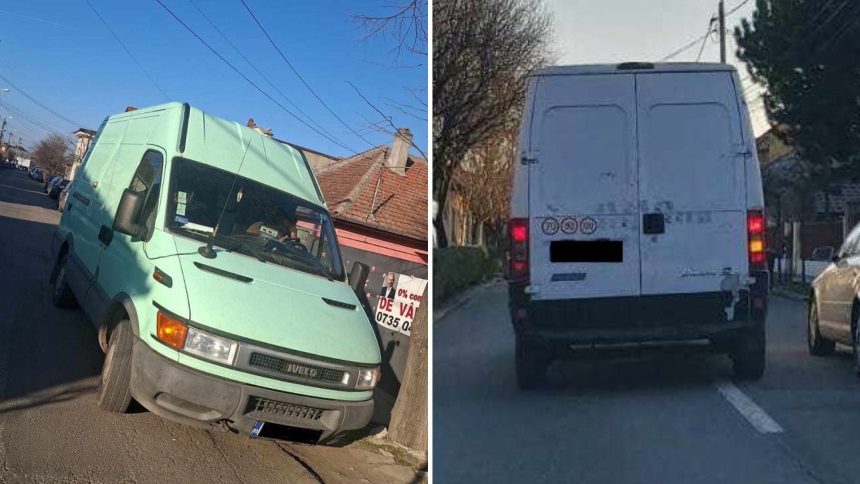 Microbuz echipat cu megafoane, utilizat pentru colectarea fierului vechi, sancționat de poliția locală.