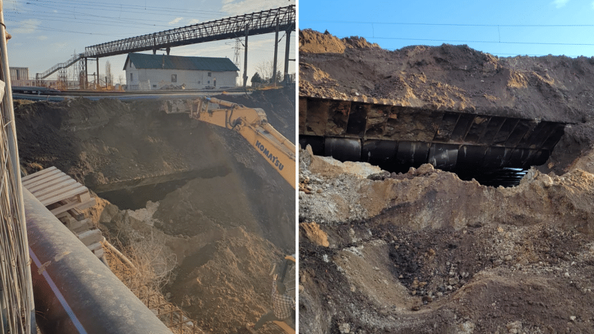 Chesonul de beton al Pasajului Solventul din Timișoara instalat sub liniile de cale ferată, parte dintr-un proiect major de infrastructură.