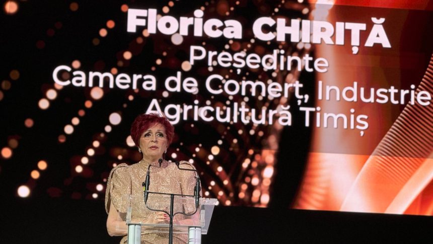 Imagine emblematică ce ilustrează CCIA Timiș, celebrând 175 de ani de tradiție și 35 de ani de renaștere, simbol al excelenței economice și inovației în afaceri în Timișoara.