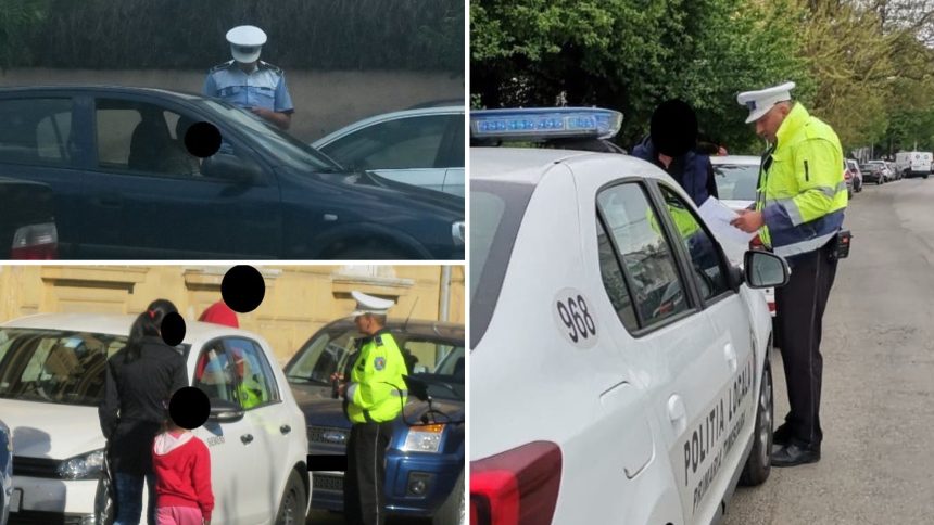 Mașini oprite de poliția locală pe o stradă cu acces interzis în Timișoara