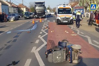 Locul accidentului din Becicherecu Mic, unde un bărbat în scaun electric a fost lovit mortal pe trecerea de pietoni