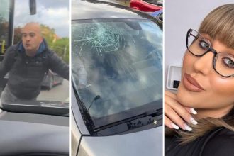 Mașina Danei Roba cu parbrizul spart după agresiune în Timișoara