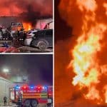 Incendiu de proporții la o hală auto din Timișoara, cu flăcări uriașe și zeci de mașini distruse