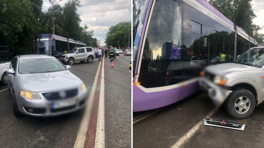 Accident rutier cu cinci mașini și un tramvai la Pădurea Verde din Timișoara, mai 2025