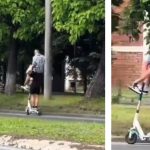 Teribilism pe DN7. Doi tineri sfidează moartea pe o trotinetă electrică