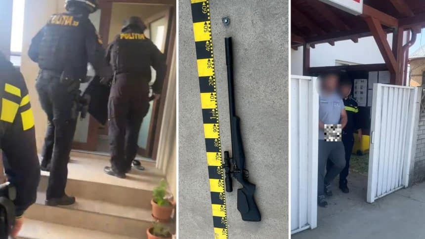 Bărbat reținut de polițiști după ce a tras cu arma după porumbei și a pătruns fără drept într-o curte din Remetea Mare