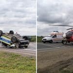 Accident grav la Belinț – autospecială de poliție răsturnată, intervenție SMURD la fața locului