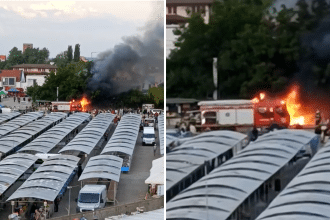 Incendiu la o tonetă din Piața Flavia Timișoara, flăcările au afectat și o terasă învecinată