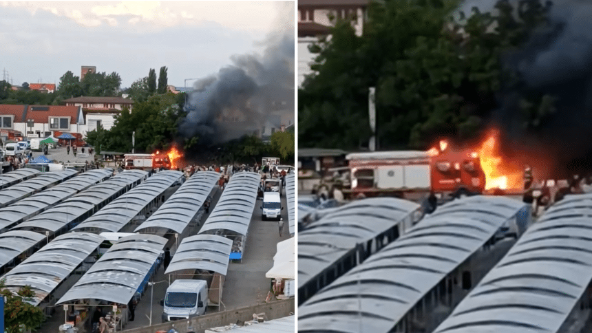 Incendiu la o tonetă din Piața Flavia Timișoara, flăcările au afectat și o terasă învecinată
