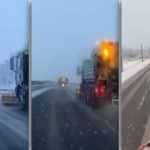 Drumari intervenind pe șoselele din Banat în timpul codului portocaliu de viscol și vânt puternic, cu trafic îngreunat în județul Timiș