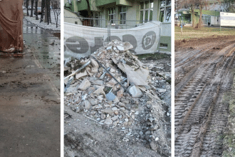 Polițiști locali din Timișoara aplicând amenzi firmelor pentru nereguli pe șantiere, gestionarea deșeurilor și protecția mediului