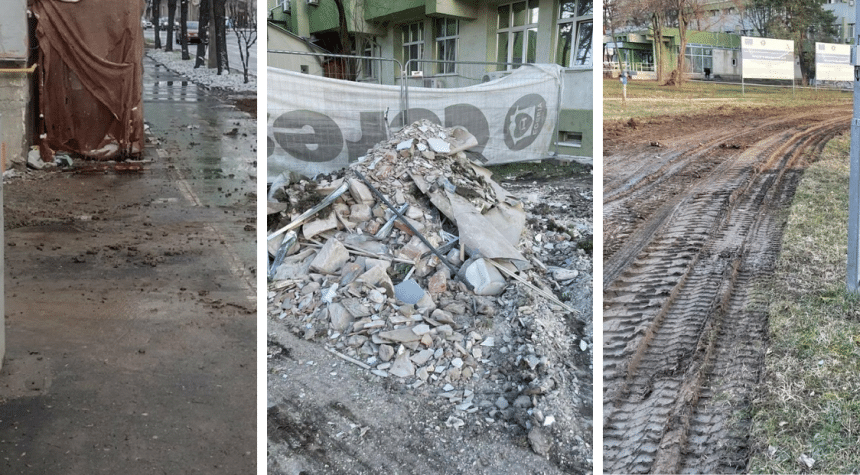 Polițiști locali din Timișoara aplicând amenzi firmelor pentru nereguli pe șantiere, gestionarea deșeurilor și protecția mediului