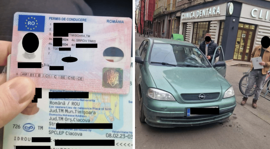 Șofer prins în centrul Timișoarei circulând pe trotuar cu permis fals, verificat de polițiștii locali