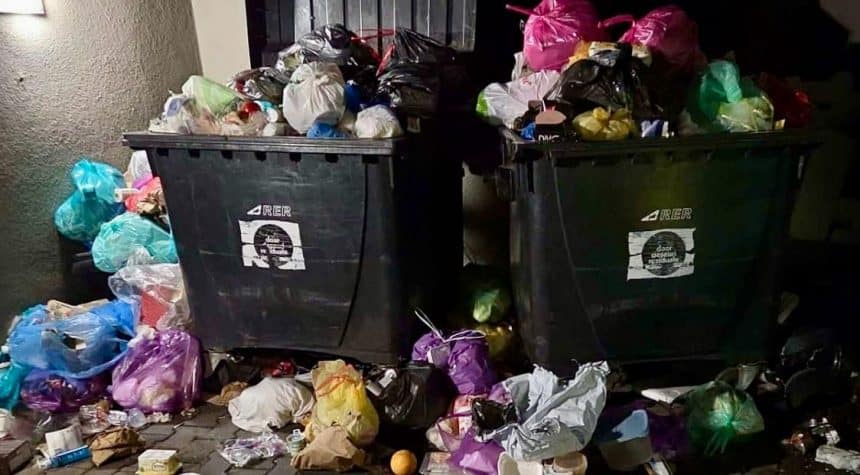 Grămadă mare de deșeuri aruncate ilegal pe domeniul public în Timișoara.