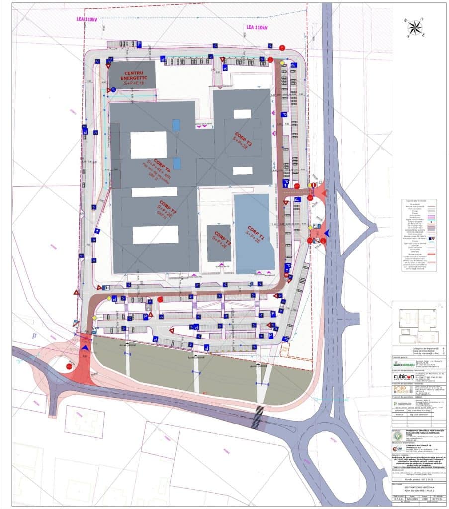 Planșă tehnică a accesului rutier propus pentru Institutul Regional de Oncologie Timișoara