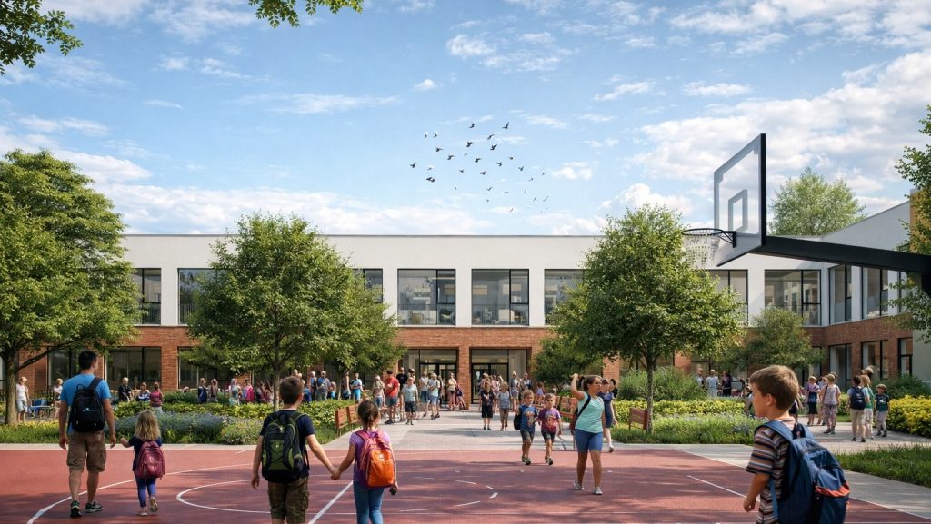 randare a viitoarei școli moderne din Urseni, prevăzută cu 22 de săli de clasă și sală de sport.