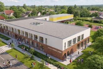 randare a viitoarei școli moderne din Urseni, prevăzută cu 22 de săli de clasă și sală de sport.