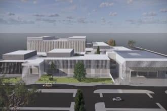 Randare 3D cu proiectul viitorului Institut Regional de Oncologie din Timișoara ce va fi construit pe Calea Torontalului.