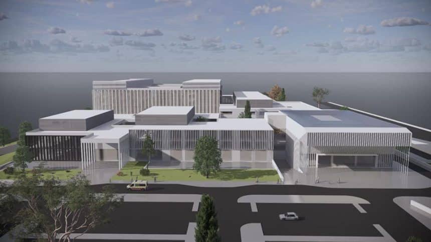 Randare 3D cu proiectul viitorului Institut Regional de Oncologie din Timișoara ce va fi construit pe Calea Torontalului.