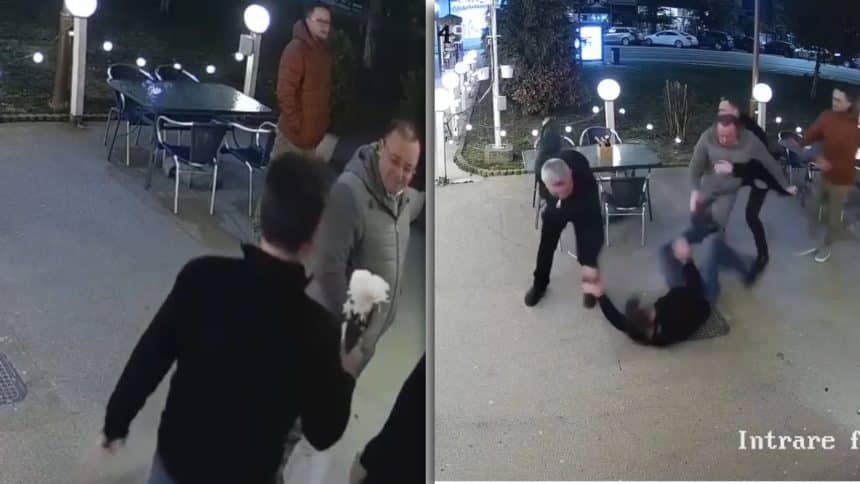 Captură de pe camerele de supraveghere din Deva surprinzând momentul altercației dintre doi bărbați