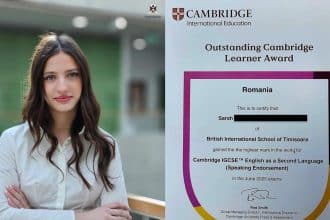 Sarah, eleva de la British International School Timișoara care a obținut cel mai bun rezultat mondial la examenul Cambridge.