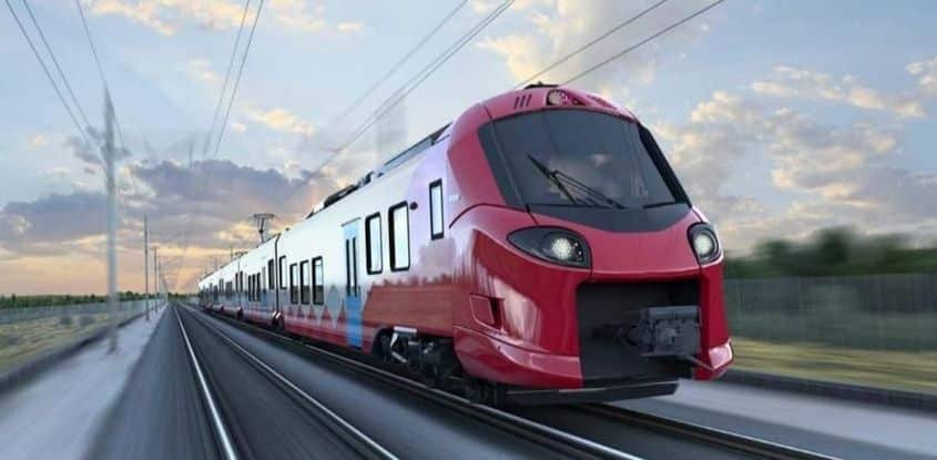 Noua ramă electrică Alstom Coradia Stream pregătită pentru plecare din Gara de Nord București spre Timișoara.