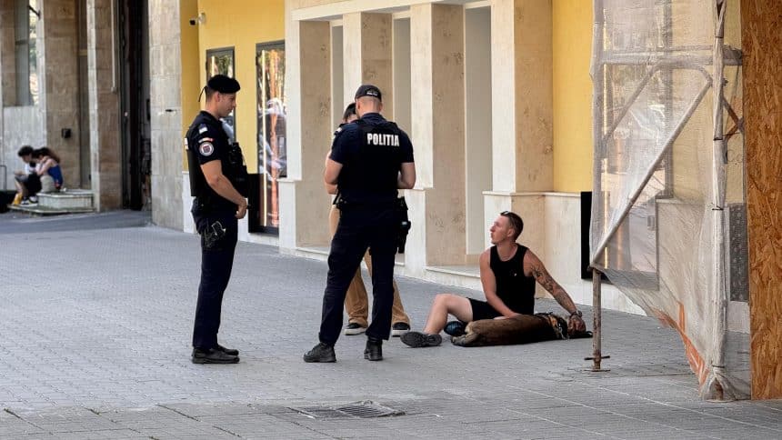 Patrulă a Poliției Române efectuând verificări privind deținerea câinilor periculoși și agresivi în județul Timiș.