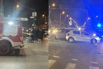 Accident cu trei mașini la o intersecție din Timișoara. O tânără a ajuns la spital