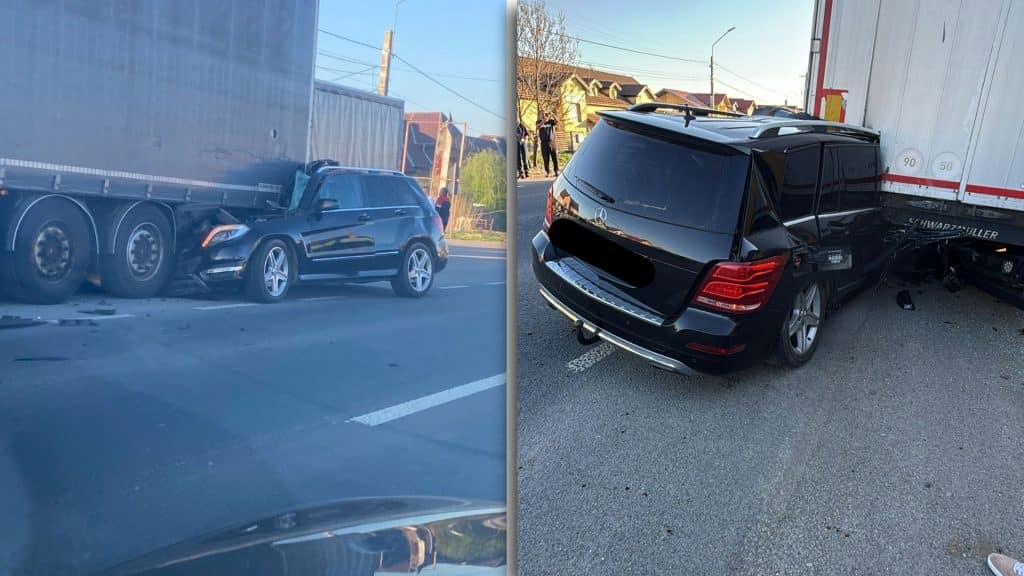 Accident lângă Timișoara la Remetea Mare, mașină înfiptă într-un TIR după ce un șofer de 20 de ani a pierdut controlul direcției