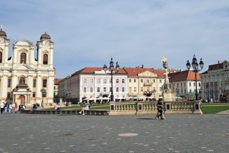 Vedere panoramică din Piața Unirii Timișoara, nominalizată la categoria Nuclee Urbane în 2026.