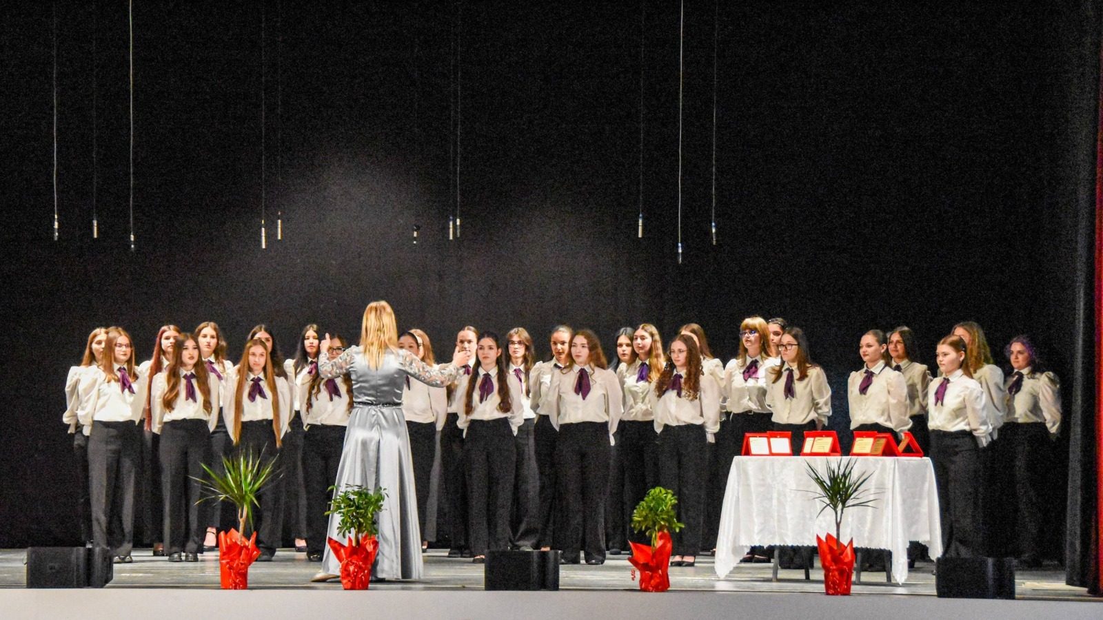 Elevii corului Armonii de la Liceul Iulia Hasdeu din Lugoj sărbătorind calificarea la etapa națională a Olimpiadei Corale.