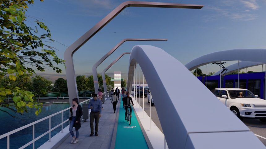 Proiectul noului Pod Solventul din Timișoara, care va face legătura între Bulevardul Dâmbovița și Calea Bogdăneștilor peste râul Bega.