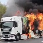 Pompierii de la ISU Timiș intervenind pentru stingerea celor trei containere cuprinse de flăcări pe strada Marginii.