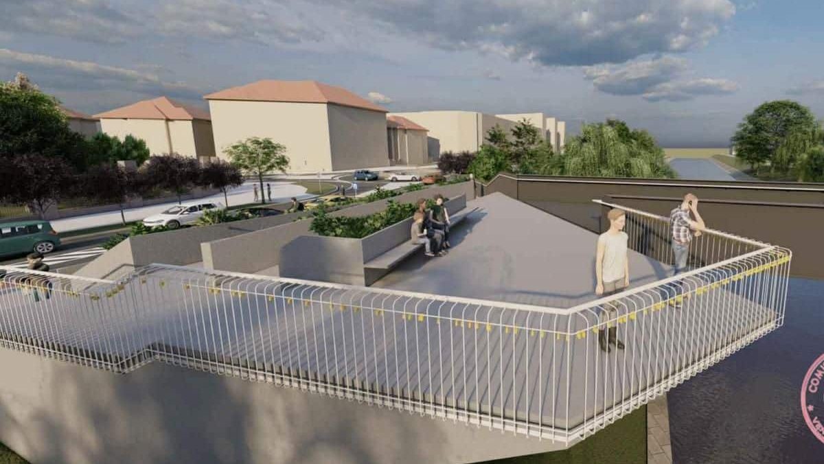 Proiectul noii Pasarele a Îndrăgostiților din Timișoara, cu rampe de acces, piste de biciclete și iluminat LED.