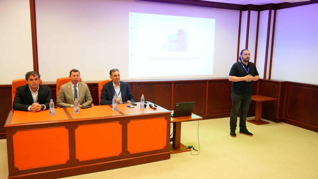 Echipe internaționale de studenți analizând managementul traficului și logistica urbană la Universitatea Politehnica Timișoara.