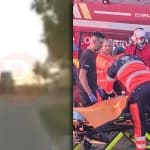 Autospecială SMURD avariată după impactul cu un tren la trecerea la nivel cu calea ferată din Urseni, județul Timiș.