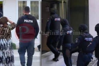 Polițiști din cadrul SICE Timiș verificând pachete cu haine contrafăcute găsite în containere la marginea Timișoarei.