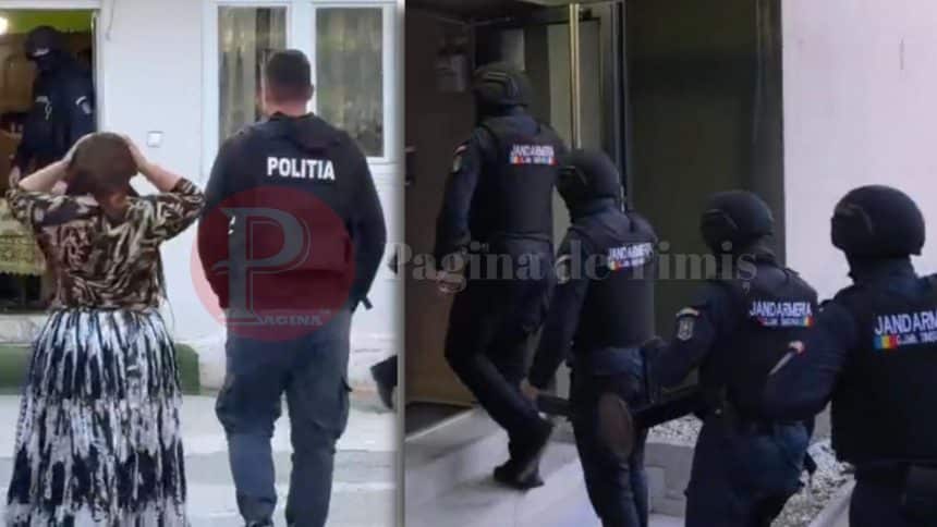 Polițiști din cadrul SICE Timiș verificând pachete cu haine contrafăcute găsite în containere la marginea Timișoarei.