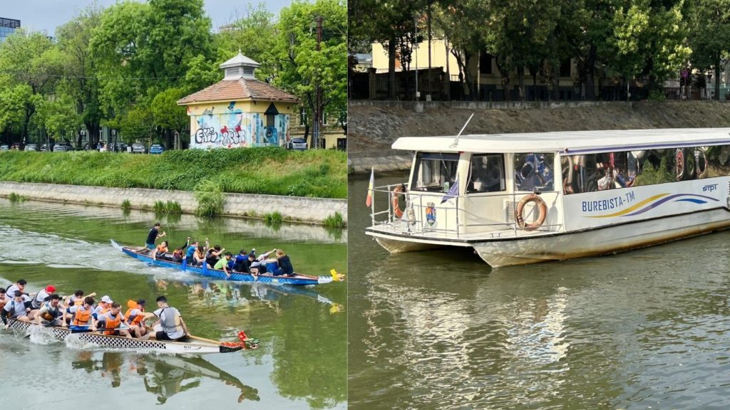 Tineri practicând sporturi nautice pe Canalul Bega în cadrul competiției Tineri pe Val.