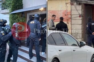 Echipe de intervenție ale IPJ Timiș efectuând percheziții la sediul unei firme într-un dosar de obținere ilegală de fonduri.
