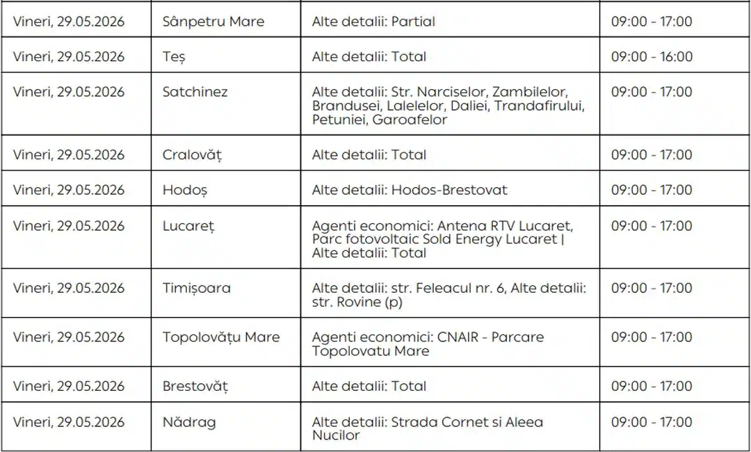 „Echipă de tehnicieni efectuând lucrări de revizie și modernizare la rețeaua de distribuție a energiei electrice din județul Timiș.”