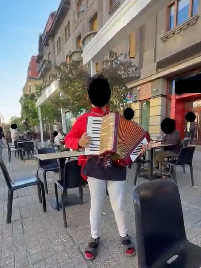 Poliția Locală Timișoara legitimând un cântăreț stradal fără autorizație pe strada Alba Iulia.