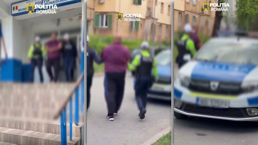 Echipaj de poliție din județul Hunedoara în timpul unei misiuni de punere în aplicare a mandatelor de executare a pedepsei.