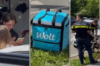 Echipaj de poliție și ambulanță la locul unei agresiuni stradale unde o livratoare de mâncare pe bicicletă a fost atacată.