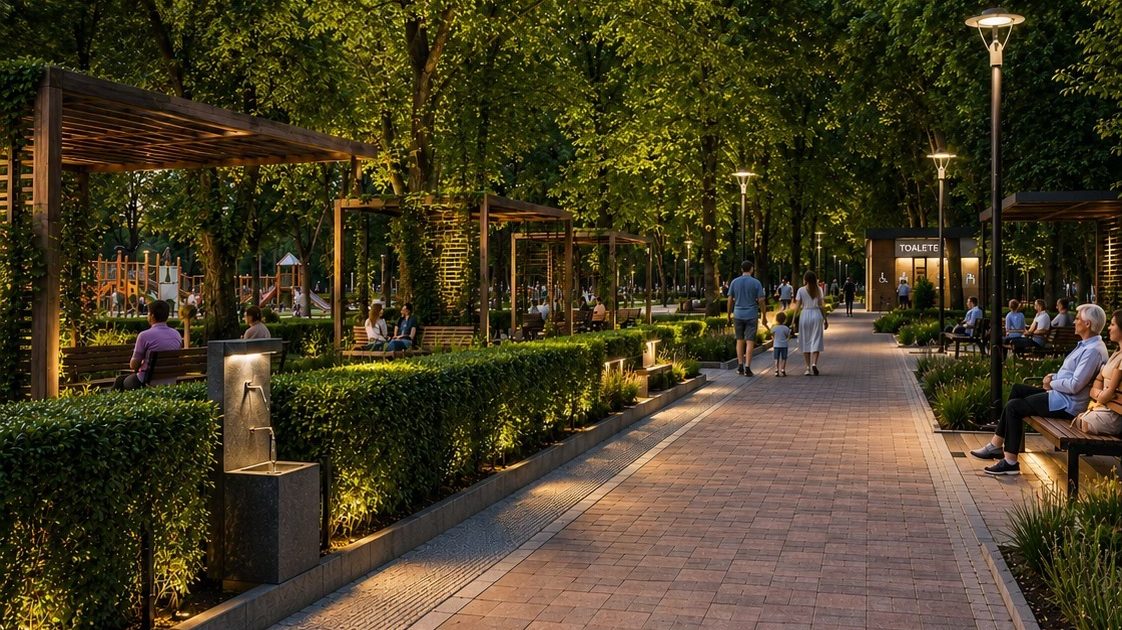 Copii jucându-se la locurile de joacă din Parcul Copiilor din Timișoara, vizat de un nou proiect PNL de modernizare.