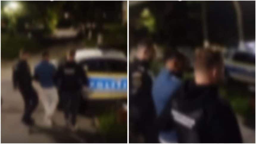 Mașină de intervenție a Poliției Române cu semnalele luminoase aprinse, în timpul unei misiuni de urgență.