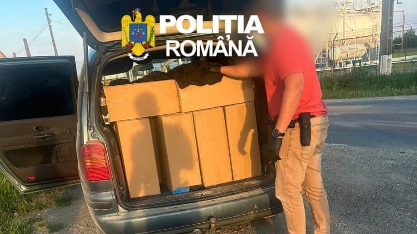 Sute de pachete și baxuri de țigări de contrabandă fără timbru fiscal confiscate de polițiști în urma unui control în trafic la Lugoj.
