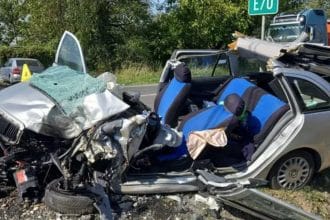 Intersecția rutieră critică dintre drumul național DN6 și drumul județean DJ680 la ieșirea din Lugoj spre Tapia.